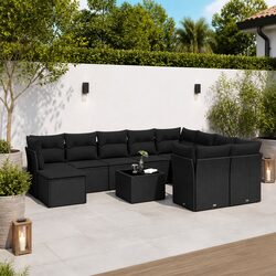 Versatile 10-Piece Black Garden Sofa Set with Cushions