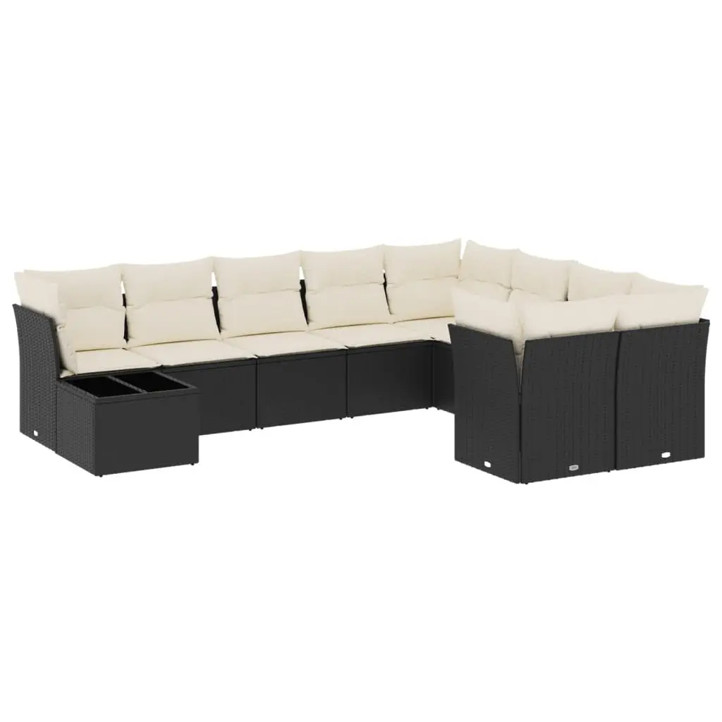 Garden Sofa Set PE Rattan 10 Piece Outdoor Furniture Black Cushions Patio