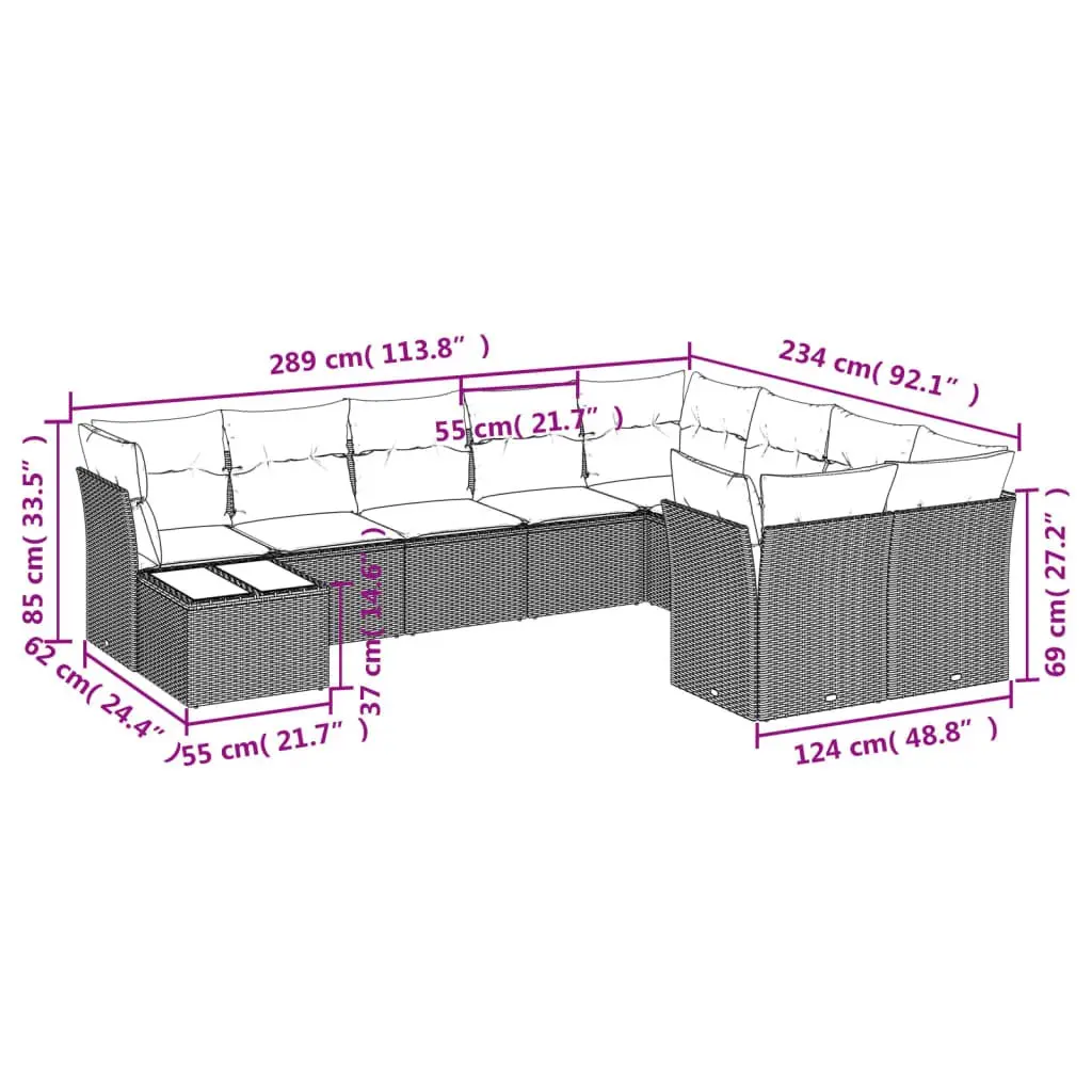 Garden Sofa Set 10 Piece Outdoor Furniture Patio Sectional Grey Cushions