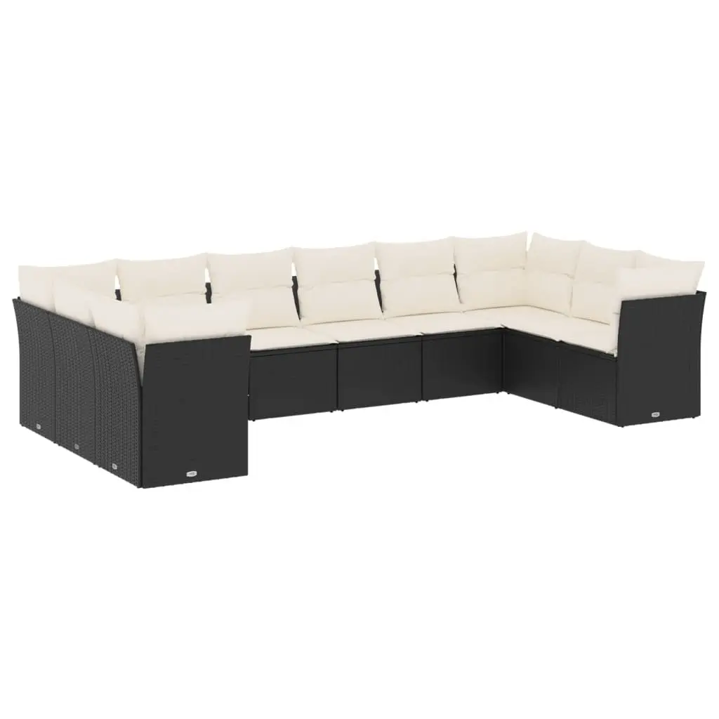 Garden Sofa Set 10 Piece Outdoor Furniture Patio Sectional Black with Cushions