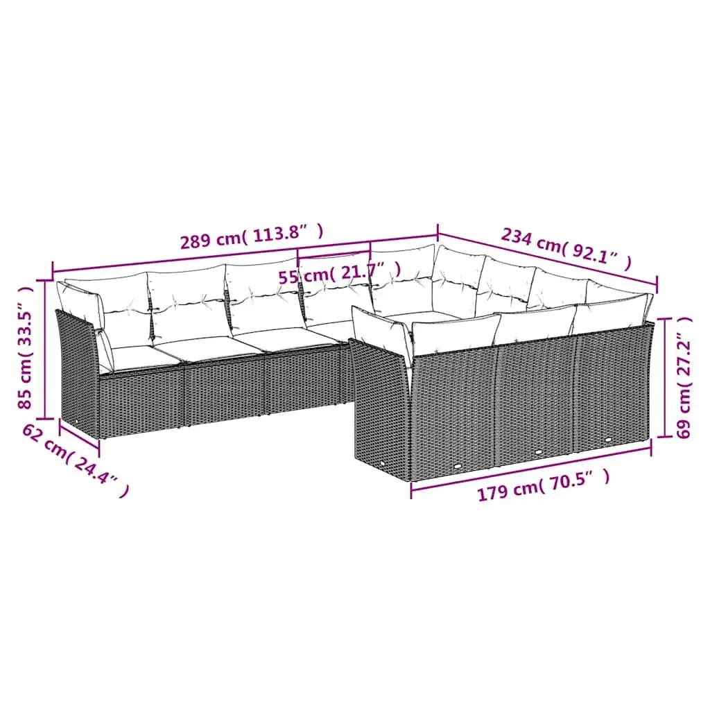 Garden Sofa Set 10 Piece Outdoor Furniture Patio Sectional with Cushions Black