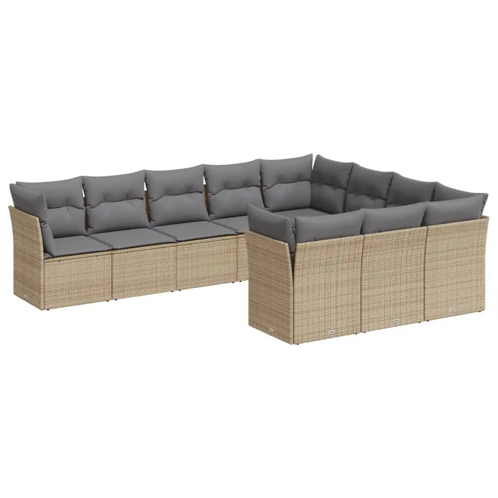 Garden Sofa Set PE Rattan Modular Outdoor Furniture 10 Piece Beige Cushions
