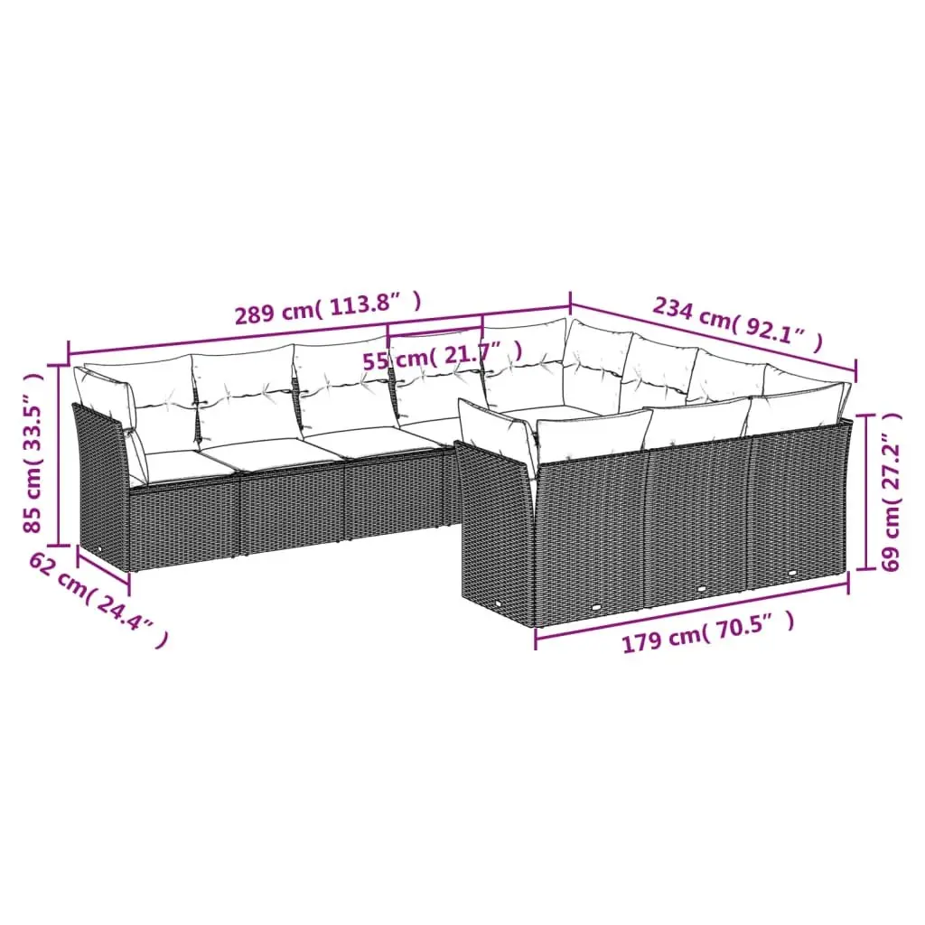 Garden Sofa Set PE Rattan Modular Outdoor Furniture 10 Piece Beige Cushions