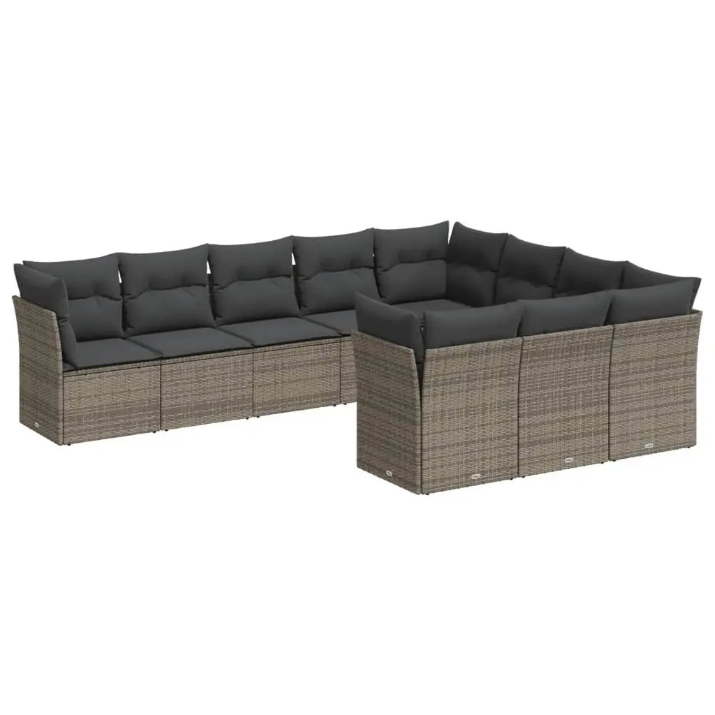 Outdoor Garden Sofa Set 10 Piece Modular Patio Furniture Grey Cushions Rattan