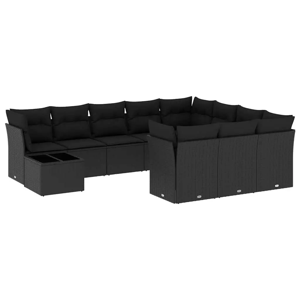 Garden Sofa Set PE Rattan 11 Piece Outdoor Furniture Black with Cushions