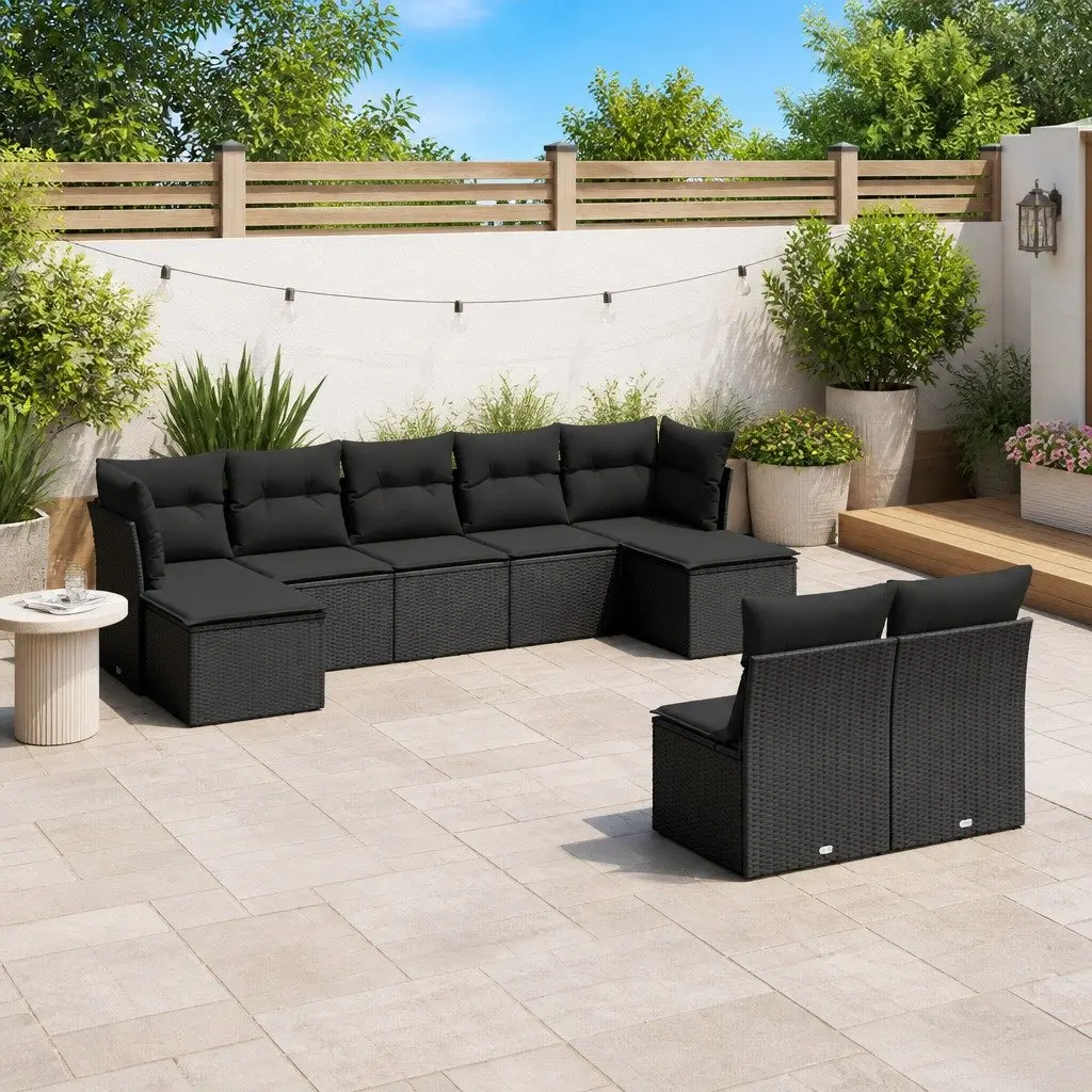Garden Sofa Set Modular PE Rattan 9 Piece Outdoor Furniture Black