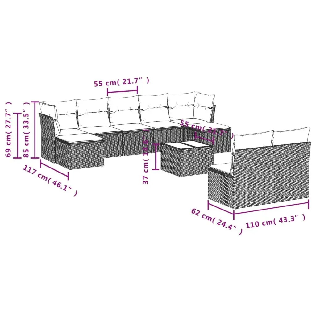 Garden Sofa Set 10 Piece Outdoor Furniture Black Poly Rattan Modular Patio