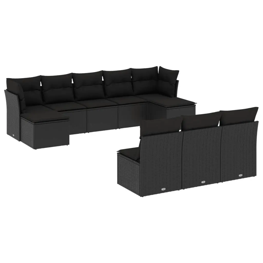 Garden Sofa Set PE Rattan 10 Piece Outdoor Furniture Patio Lounge Black