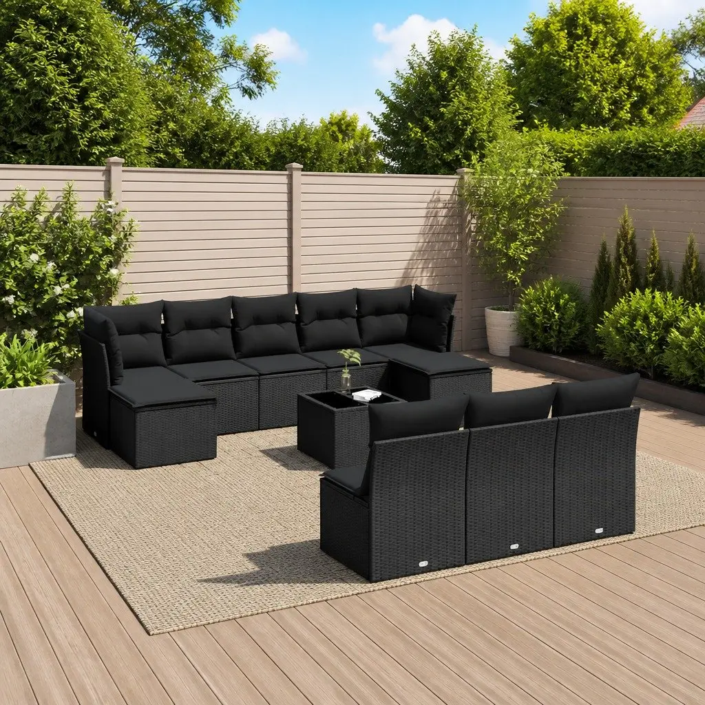 Outdoor Garden Sofa Set PE Rattan Modular 11 Piece Black