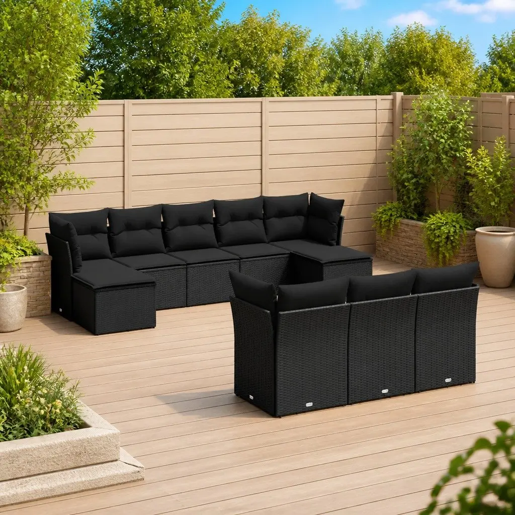 Garden Sofa Set PE Rattan 10 Piece Modular Outdoor Furniture Black