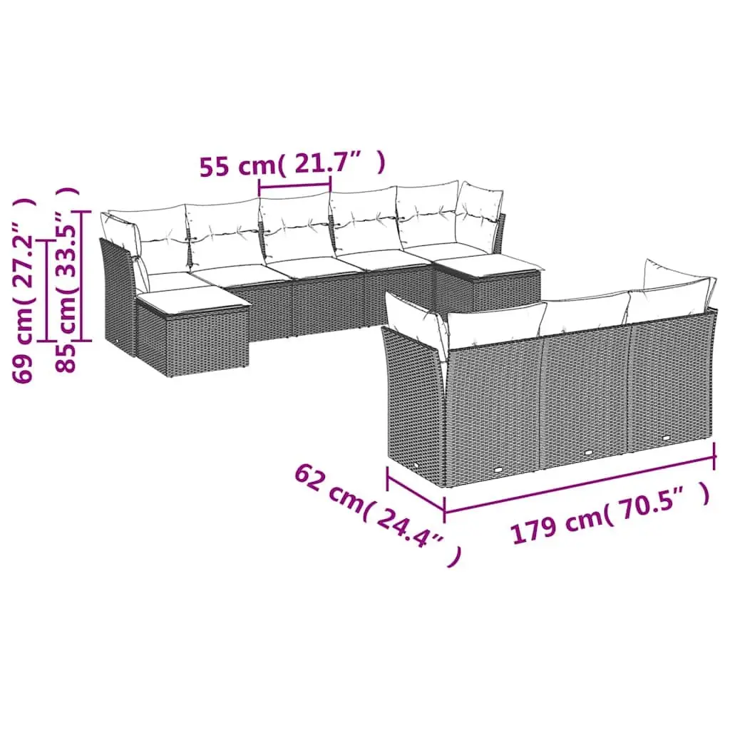 Garden Sofa Set PE Rattan 10 Piece Modular Outdoor Furniture Black