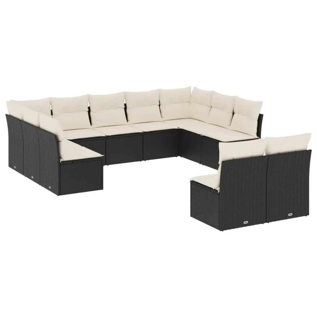 Outdoor Garden Sofa Set 11 Piece Modular Patio Furniture Black with Cushions