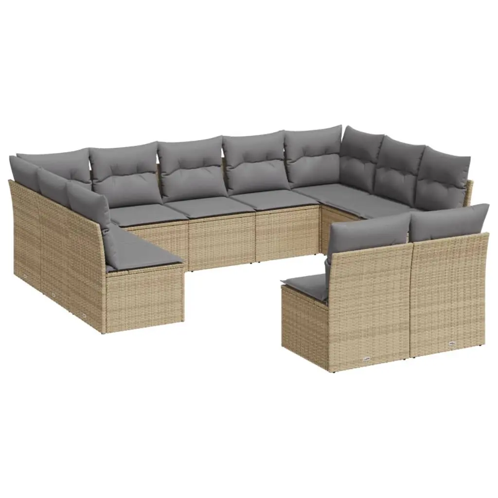 Garden Sofa Set PE Rattan 11 Piece Modular Beige Outdoor Furniture