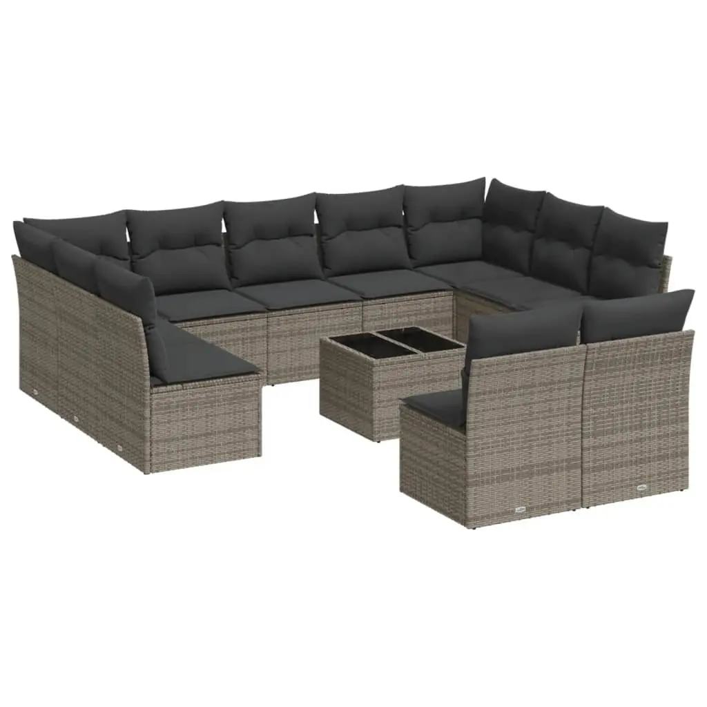Garden Sofa Set PE Rattan 12 Piece Outdoor Furniture Patio Seating Grey with Cushions