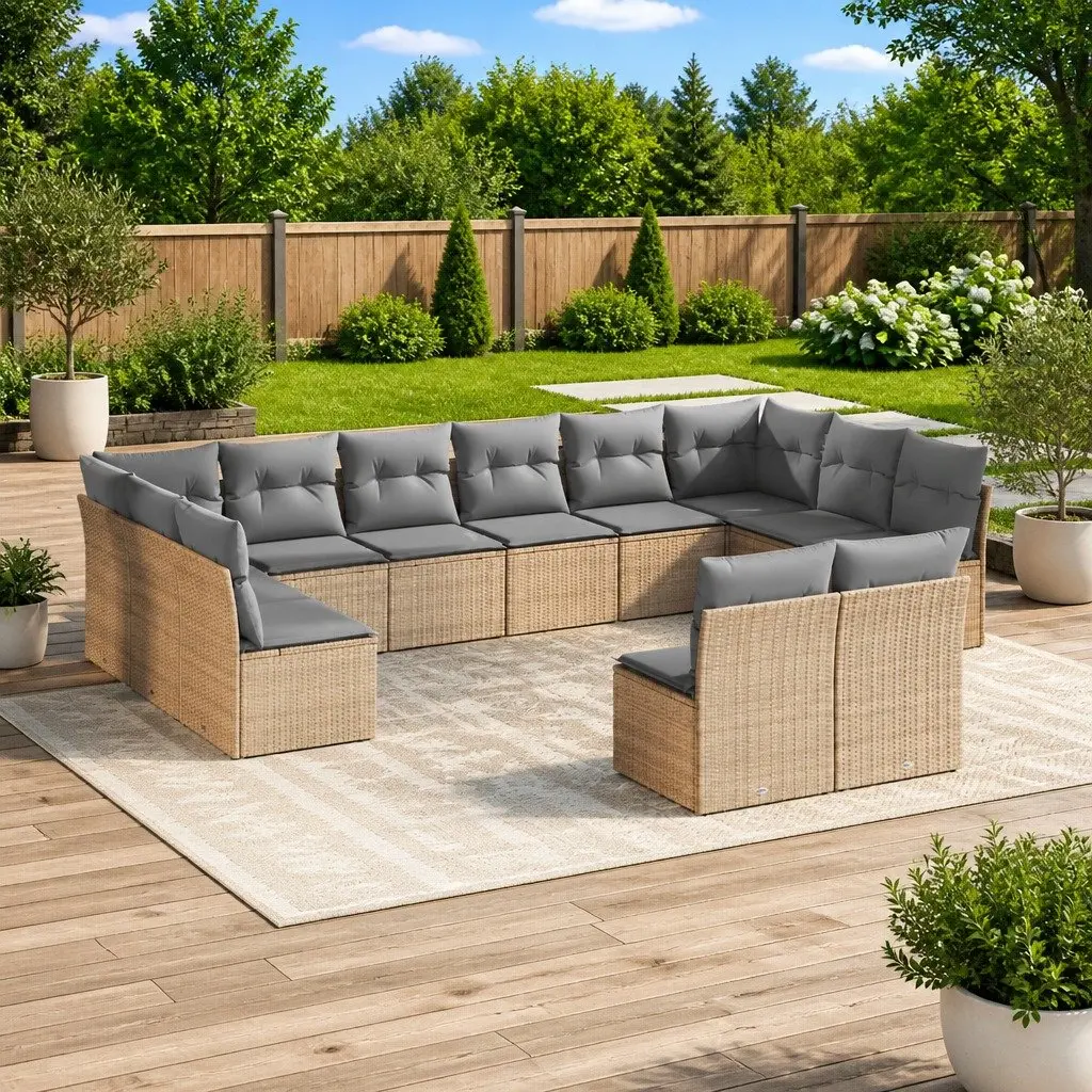 Outdoor Garden Sofa Set 12 Piece Beige Poly Rattan Modular Furniture
