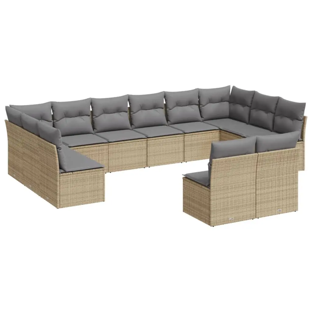 Outdoor Garden Sofa Set 12 Piece Beige Poly Rattan Modular Furniture