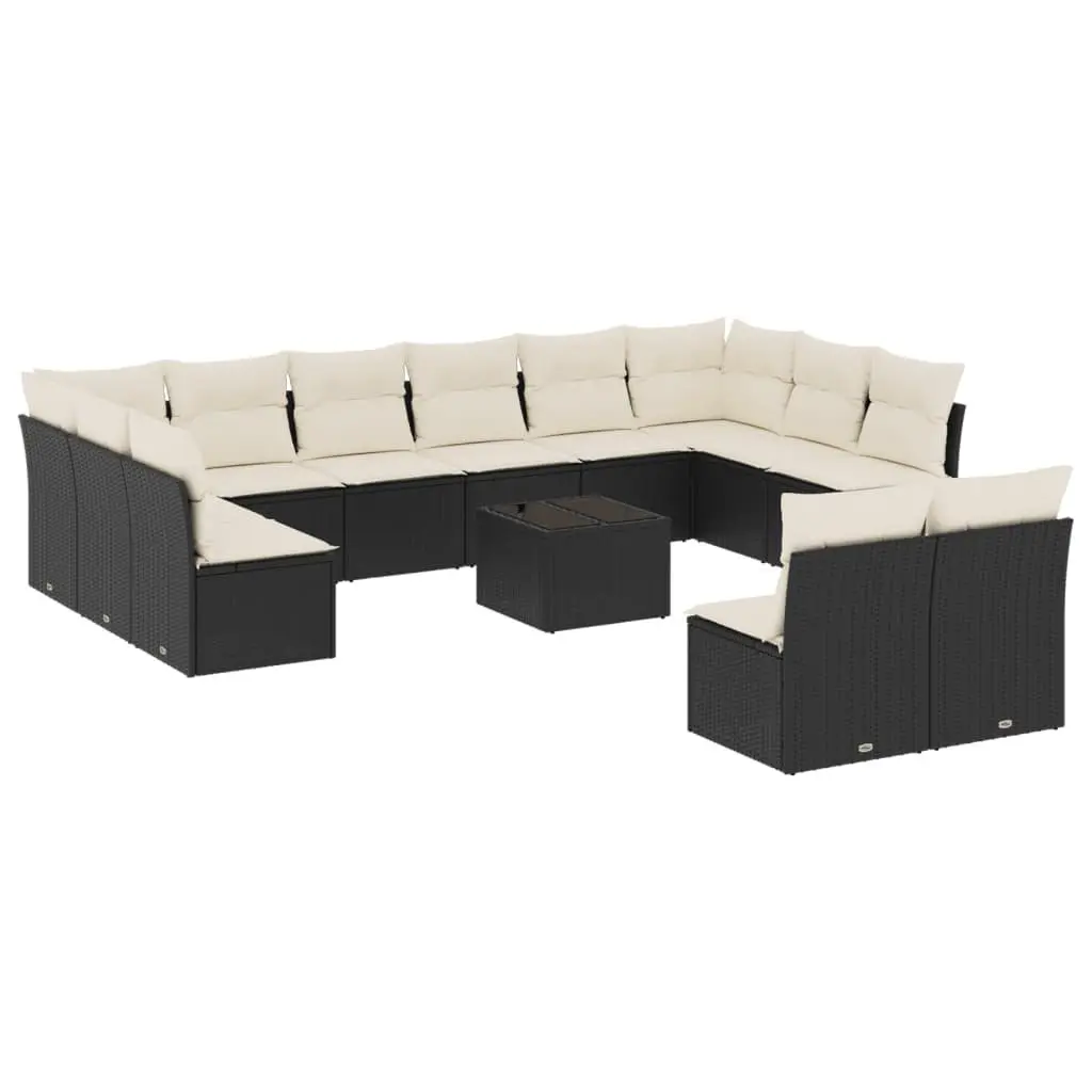 Garden Sofa Set 13 Piece Outdoor Furniture Black Poly Rattan Modular Lounge