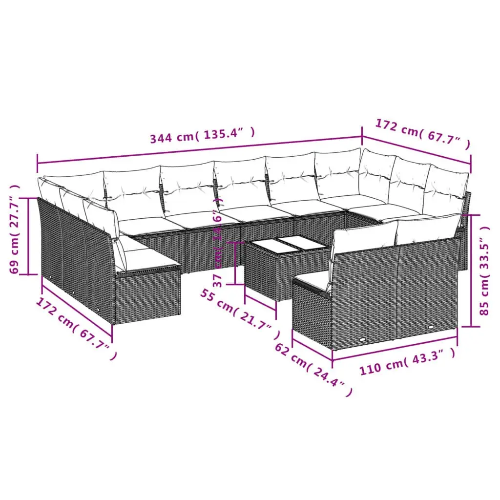 Garden Sofa Set 13 Piece Outdoor Furniture Black Poly Rattan Modular Lounge