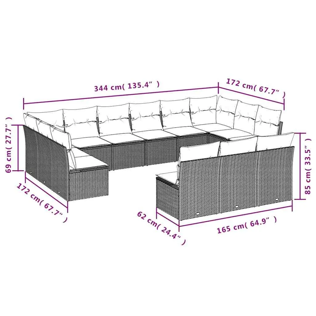 Garden Sofa Set 13 Piece Outdoor Furniture Patio Black Rattan Cushions Modular