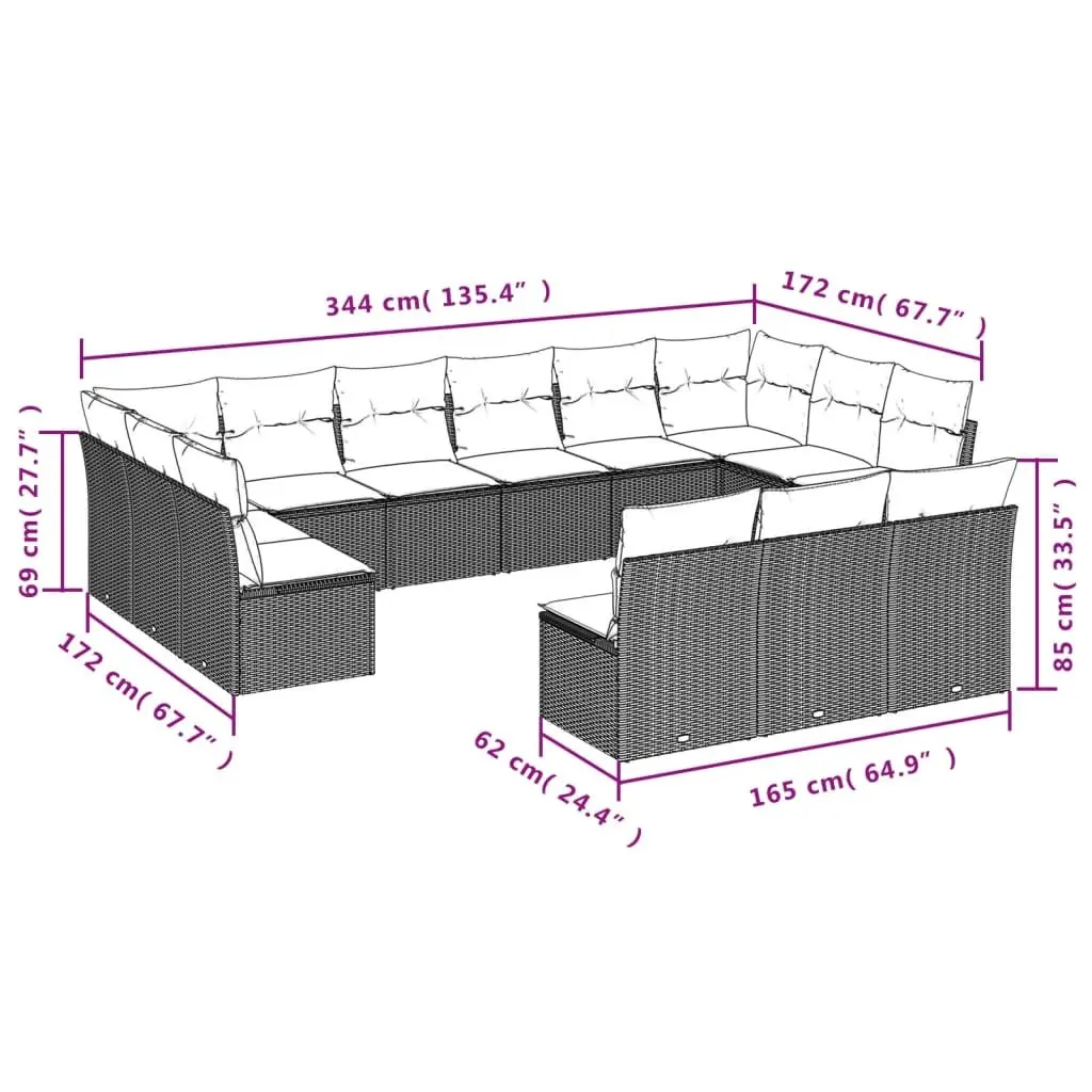 Garden Sofa Set Modular PE Rattan 13 Piece Outdoor Furniture Grey