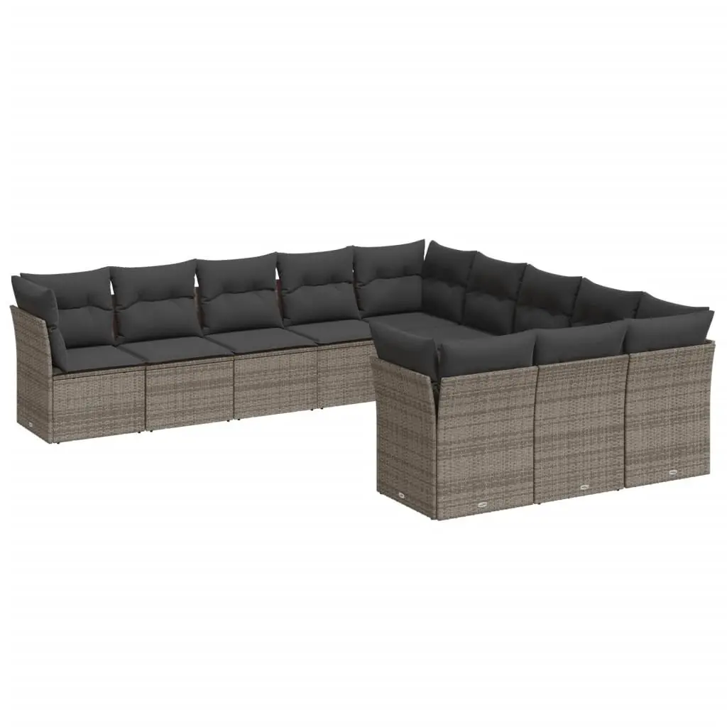 Outdoor Sofa Set Modular Rattan Grey 11 Piece Cushioned Furniture for Patio Garden