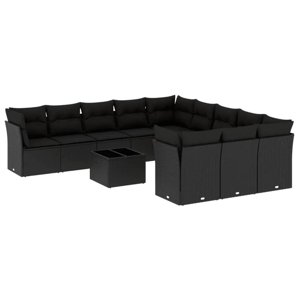 Garden Sofa Set 12 Piece Outdoor Furniture Black Poly Rattan Patio Seating