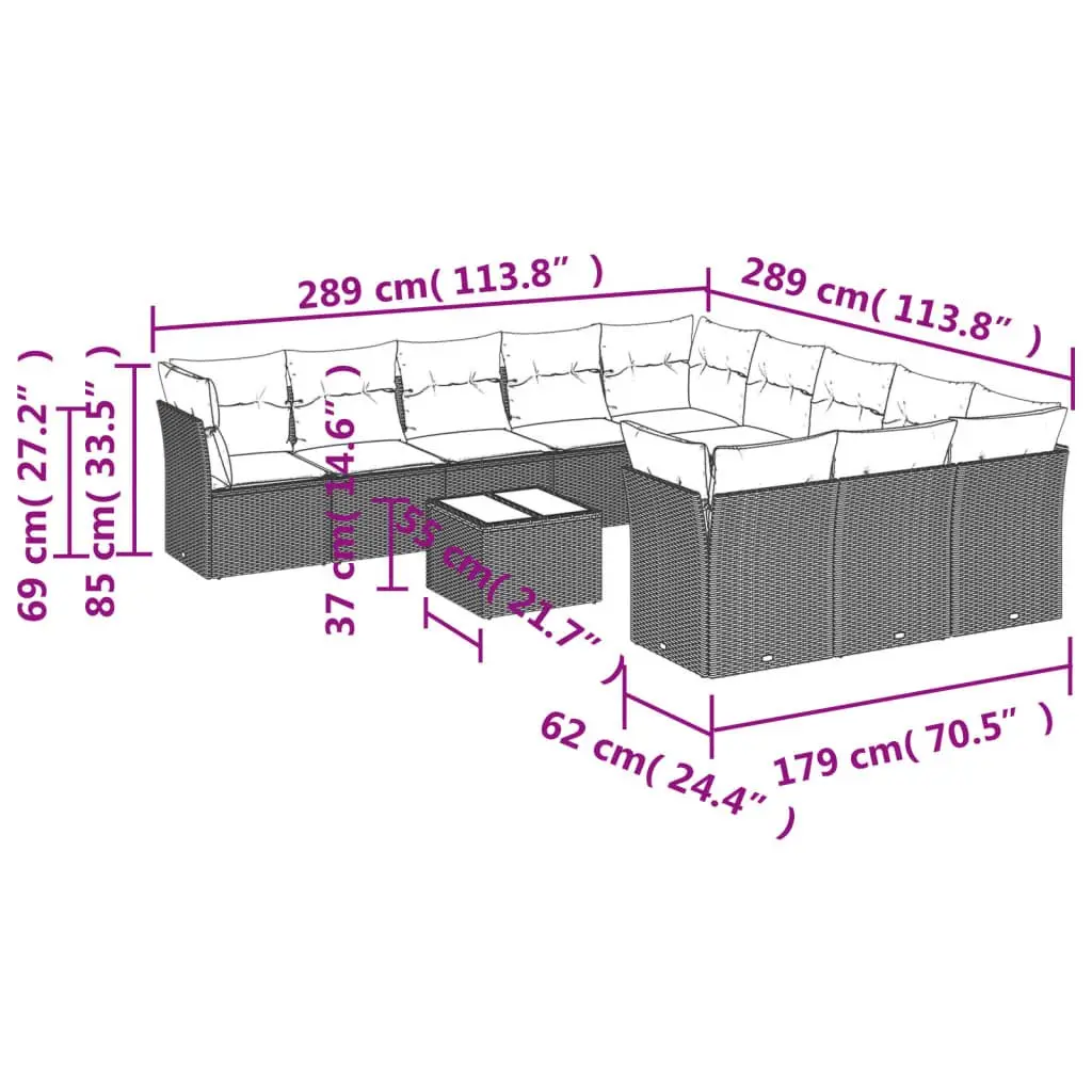 Garden Sofa Set Modular PE Rattan 12 Piece Outdoor Furniture Black