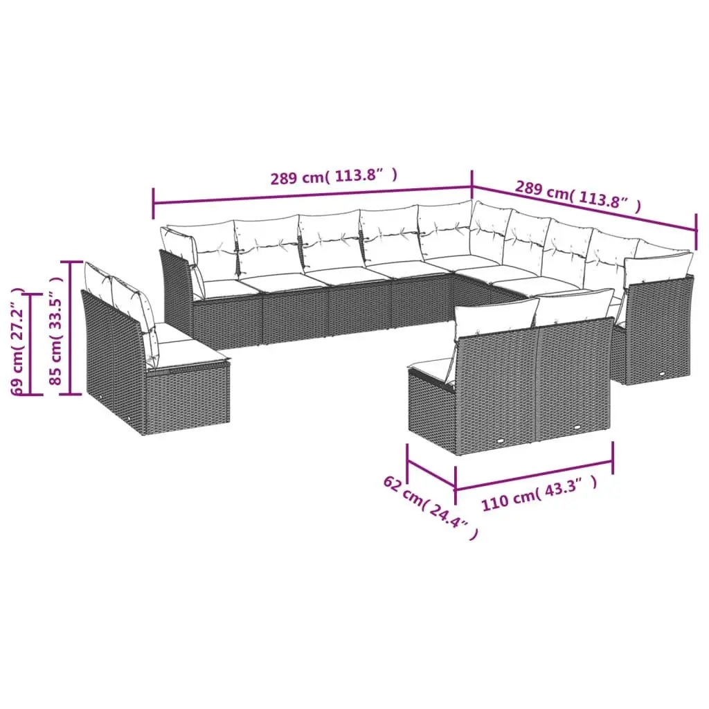 Garden Sofa Set PE Rattan Modular 12 Piece Outdoor Furniture Grey