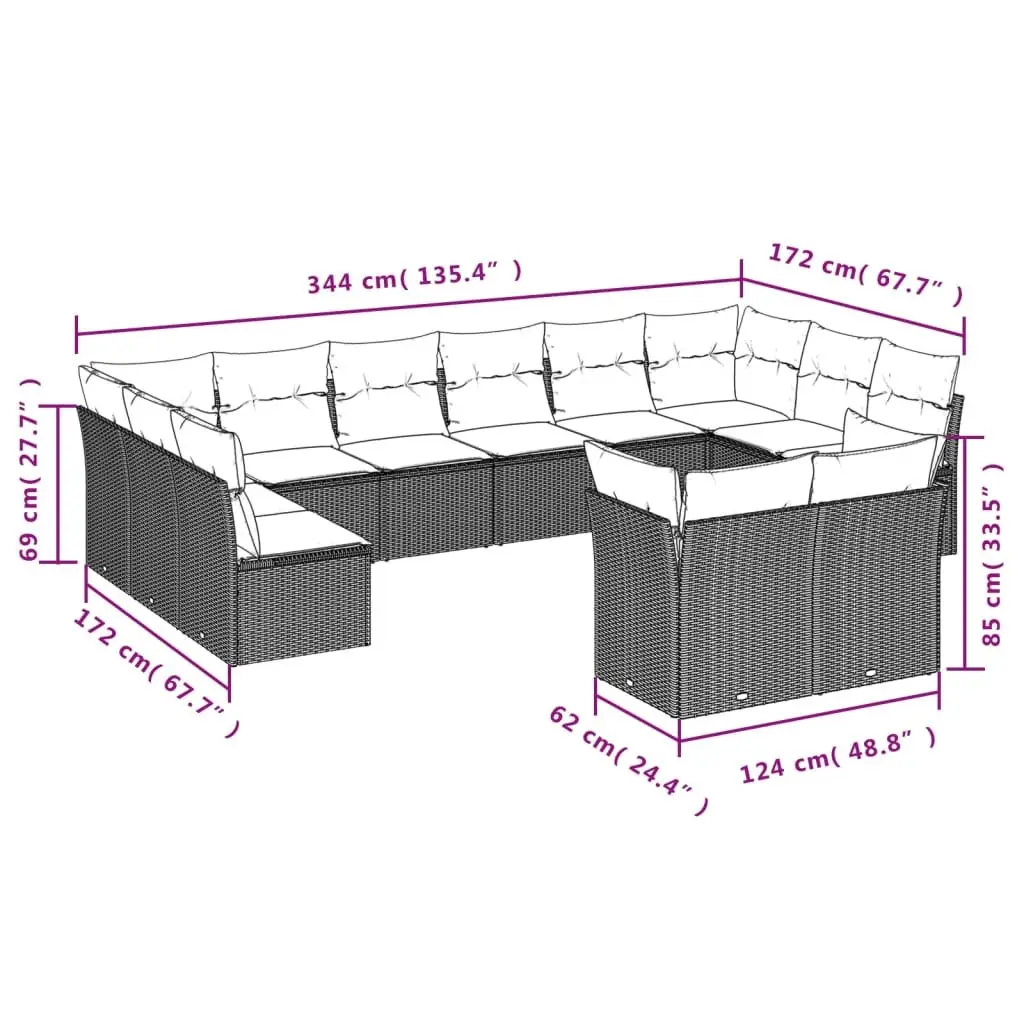 Garden Sofa Set Modular PE Rattan 12 Piece Outdoor Furniture Grey