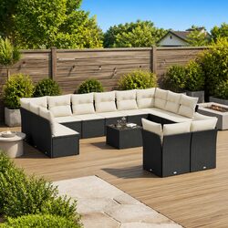 Practical 13 Piece Black Poly Rattan Outdoor Sofa Set