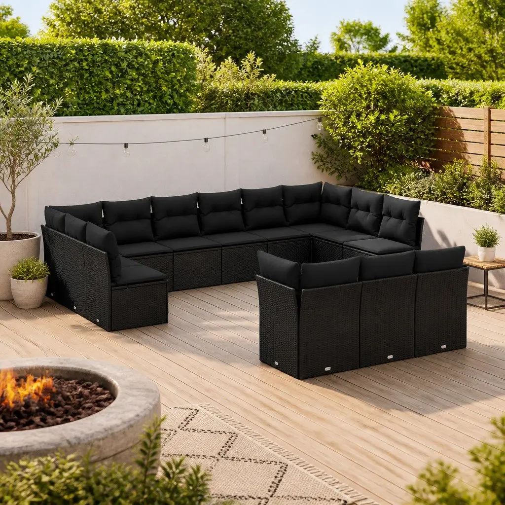 Garden Sofa Set 13 Piece Outdoor Furniture Patio Lounge Black Modular with