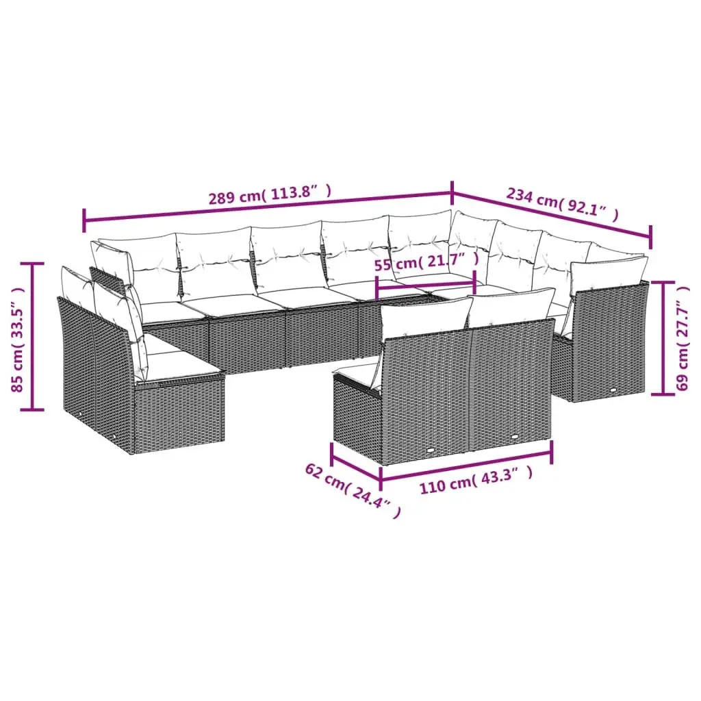 Modular Sectional Garden Sofa Set 12 Piece Black Rattan Outdoor Furniture