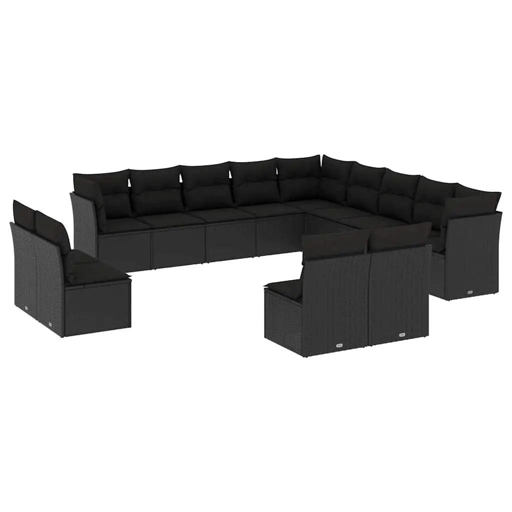 Garden Sofa Set 13 Piece Outdoor Furniture Black Poly Rattan Patio Lounge with