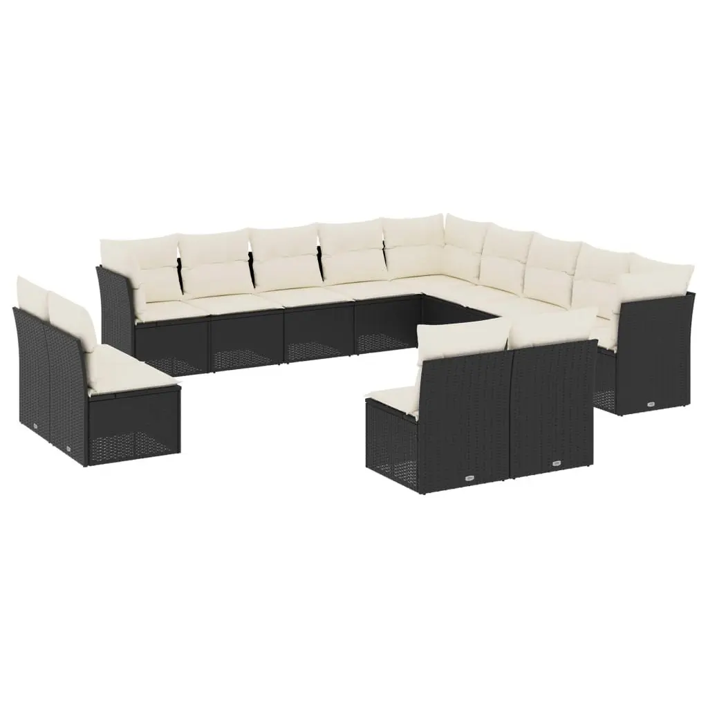Garden Sofa Set 13 Piece Black Poly Rattan Outdoor Furniture with Cushions