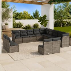 13 Piece Garden Sofa Set Grey Outdoor Furniture Patio Sectional with Cushions