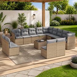 Garden Sofa Set 14 Piece Outdoor Furniture Beige Cushions Patio Conversation