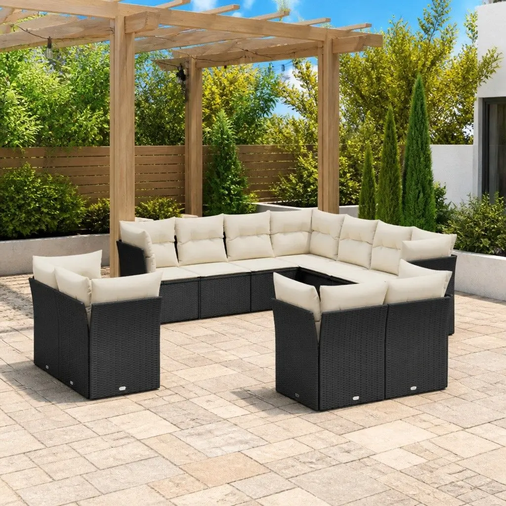 Garden Sofa Set PE Rattan 11 Piece Outdoor Furniture Black Patio Seating