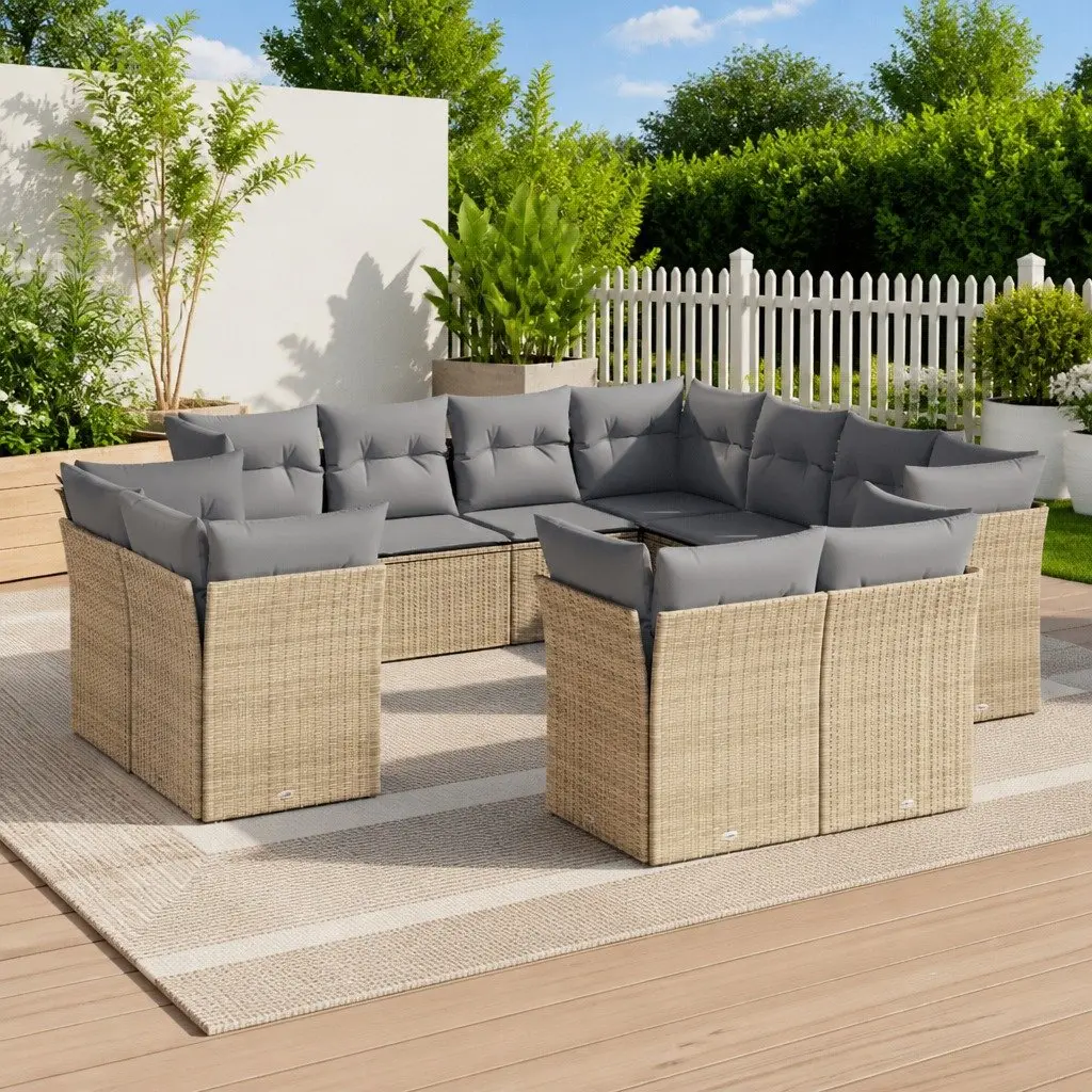 Garden Sofa Set 11 Piece Outdoor Furniture Patio Beige Cushions Modular Seating