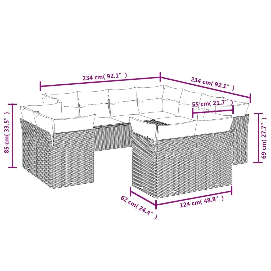 Garden Sofa Set 11 Piece Outdoor Furniture Patio Beige Cushions Modular Seating