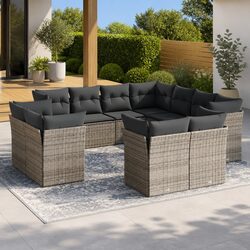 Garden Sofa Set 11 Piece Outdoor Furniture Grey Modular Patio Seating with