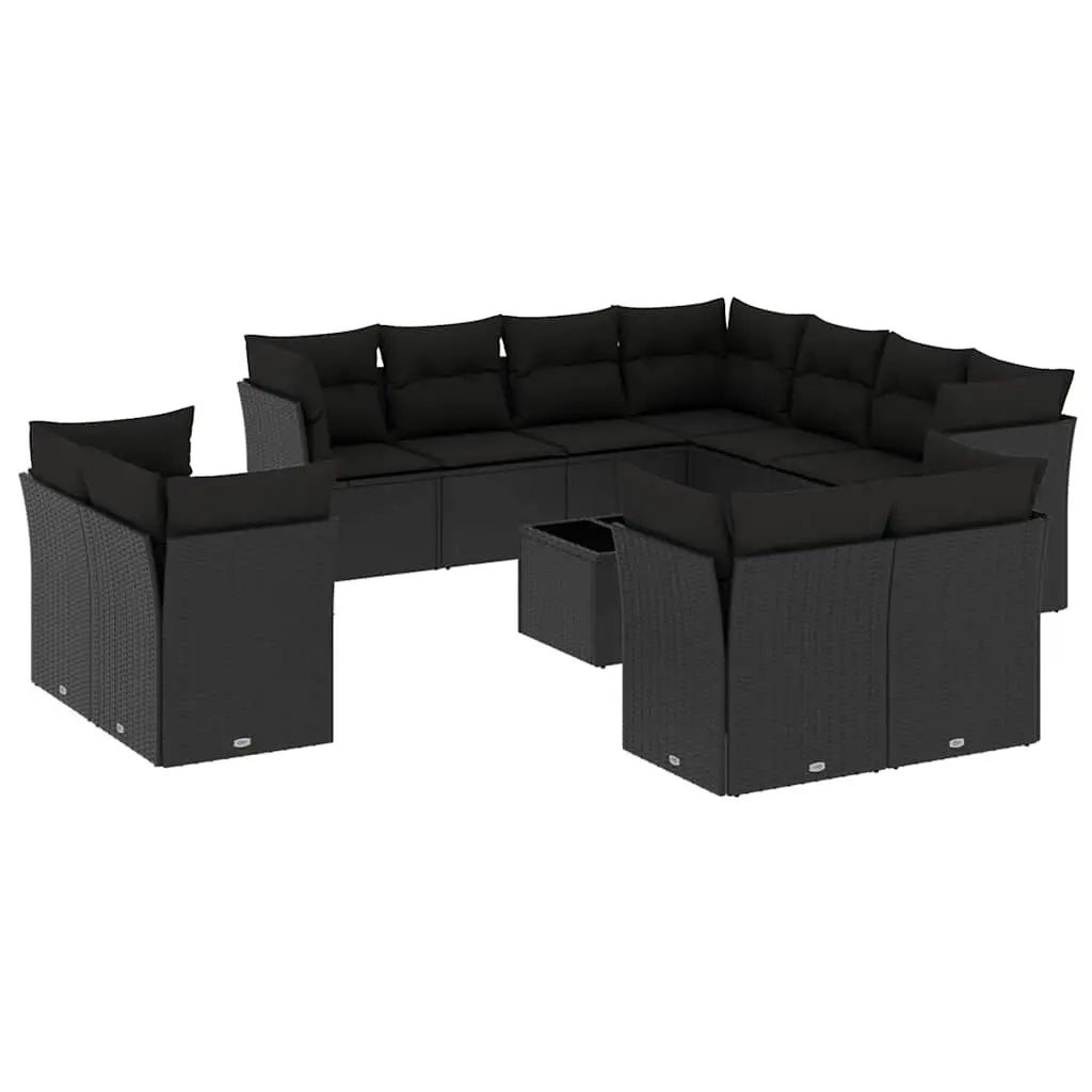 Outdoor Garden Sofa Set 12 Piece Patio Furniture Black Poly Rattan with Cushions