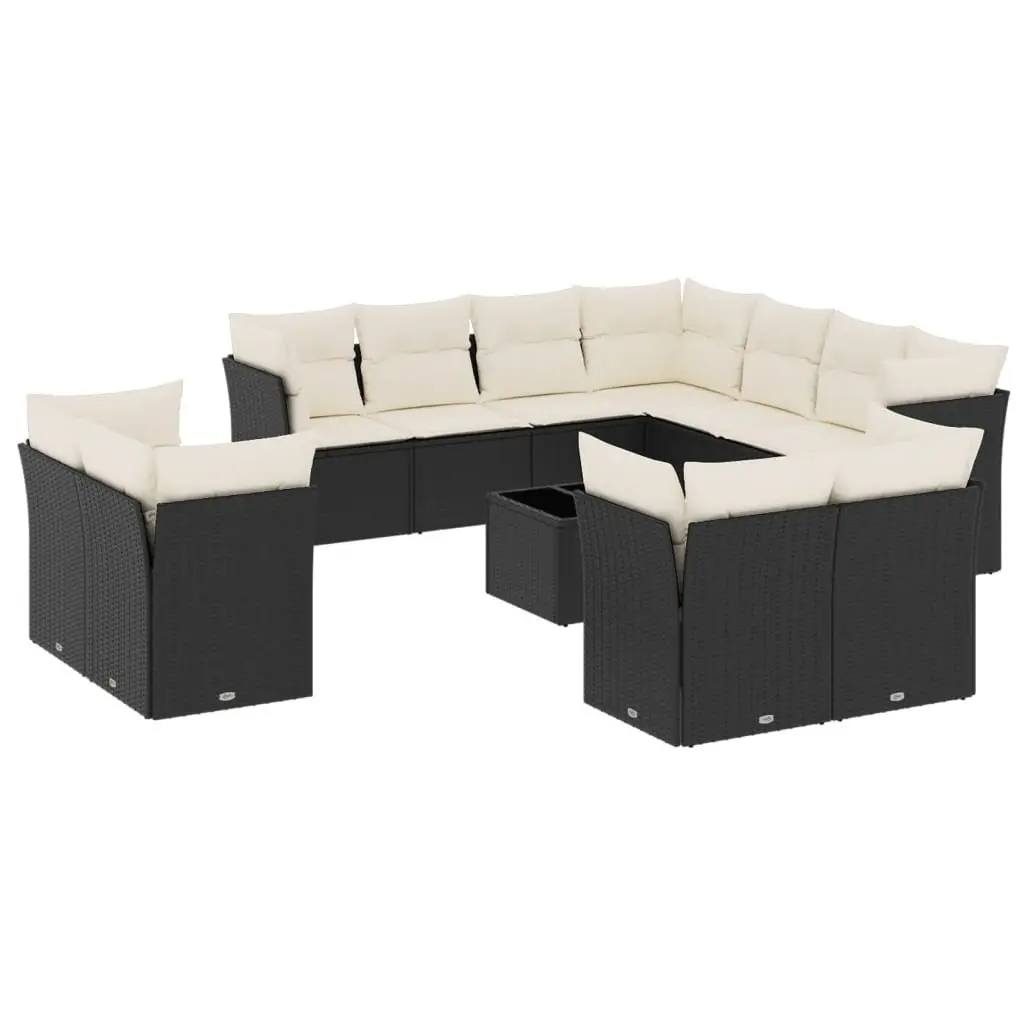 Garden Sofa Set 12 Piece Outdoor Furniture Patio Black Poly Rattan with Cushions