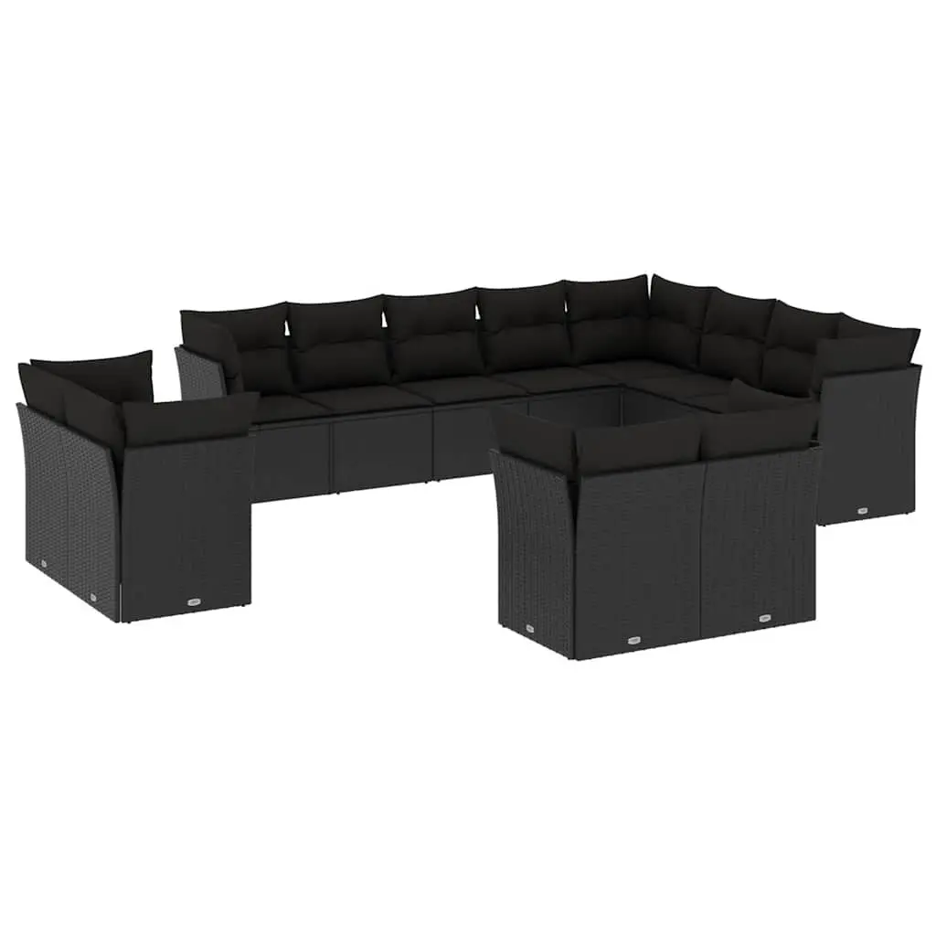 Garden Sofa Set Modular PE Rattan 12 Piece Outdoor Furniture Black