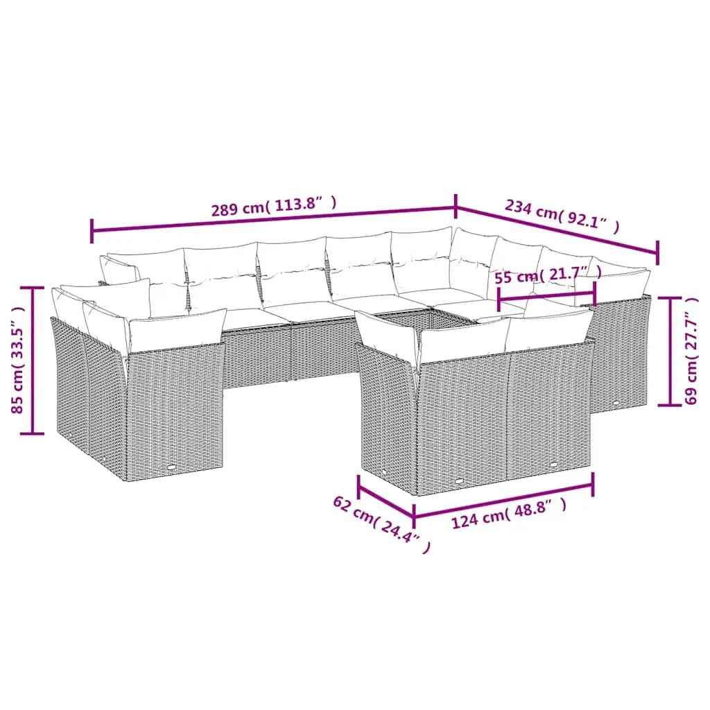 Garden Sofa Set Modular PE Rattan 12 Piece Outdoor Furniture Black