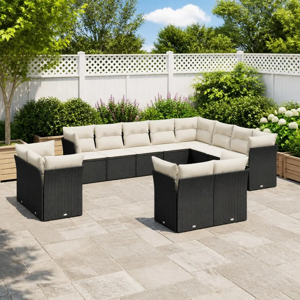 Garden Sofa Set PE Rattan Modular 12 Piece Outdoor Furniture Black with Cushions