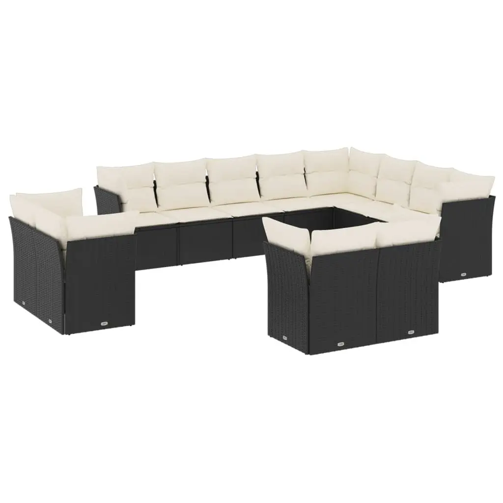 Garden Sofa Set PE Rattan Modular 12 Piece Outdoor Furniture Black with Cushions