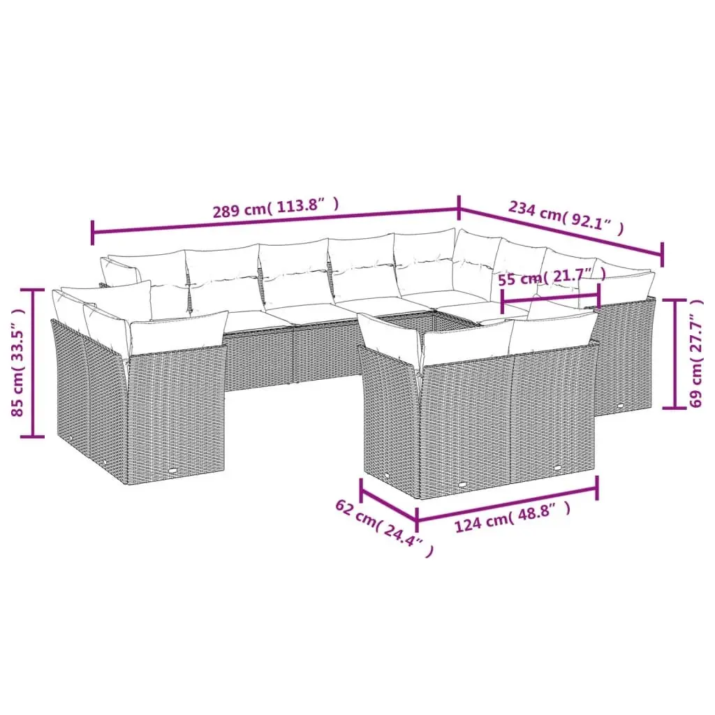 Garden Sofa Set PE Rattan Modular 12 Piece Outdoor Furniture Black with Cushions