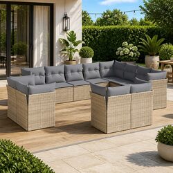 Versatile 12-Piece Beige Rattan Sofa Set for Patios