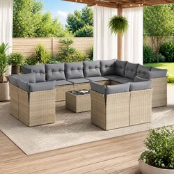 Outdoor Garden Sofa Set 13 Pieces Beige Poly Rattan Patio Furniture with