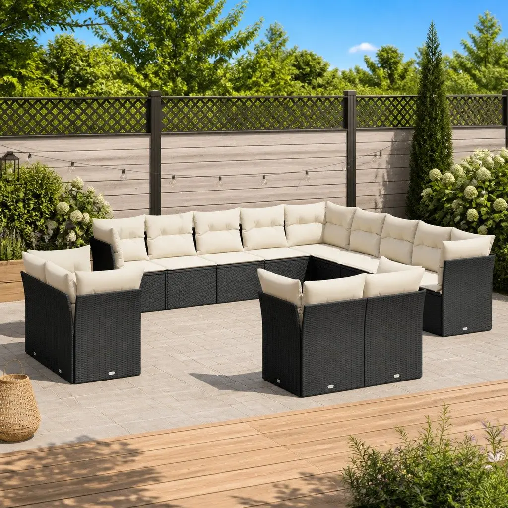 Garden Sofa Set Modular PE Rattan 13 Piece Outdoor Furniture Patio Lounge Black